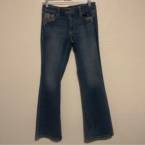 Womens White House Black Market Jeans Boot Leg Embrodiered Wash Medium Size 8s